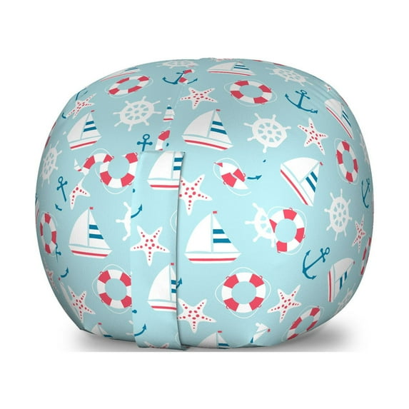 Blue Nautical Storage Toy Bag Chair, Print of Marine Elements Anchor Sailing Boat Starfish Life, Stuffed Animal Organizer Washable Bag, Large Size, Dark Coral Blue, by Ambesonne