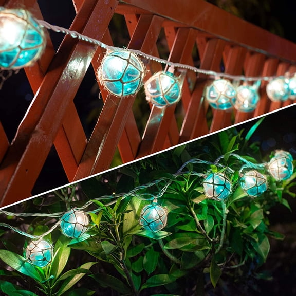 Blue Nautical String Lights Plug in, 10 Float Bulbs 9.8FT Beach Patio Decor, G50 Fishing Float Globes UL Certified, Connectable Coastal Lights for Lanai Deck Backyard Christmas Tree