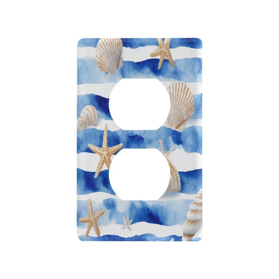 Blue Nautical Stripes Pattern Decorative Wall Plate, Flame Retardant PC Plastic Light Switch & Outlet Cover with Mounting Screws Fits Duplex Outlets