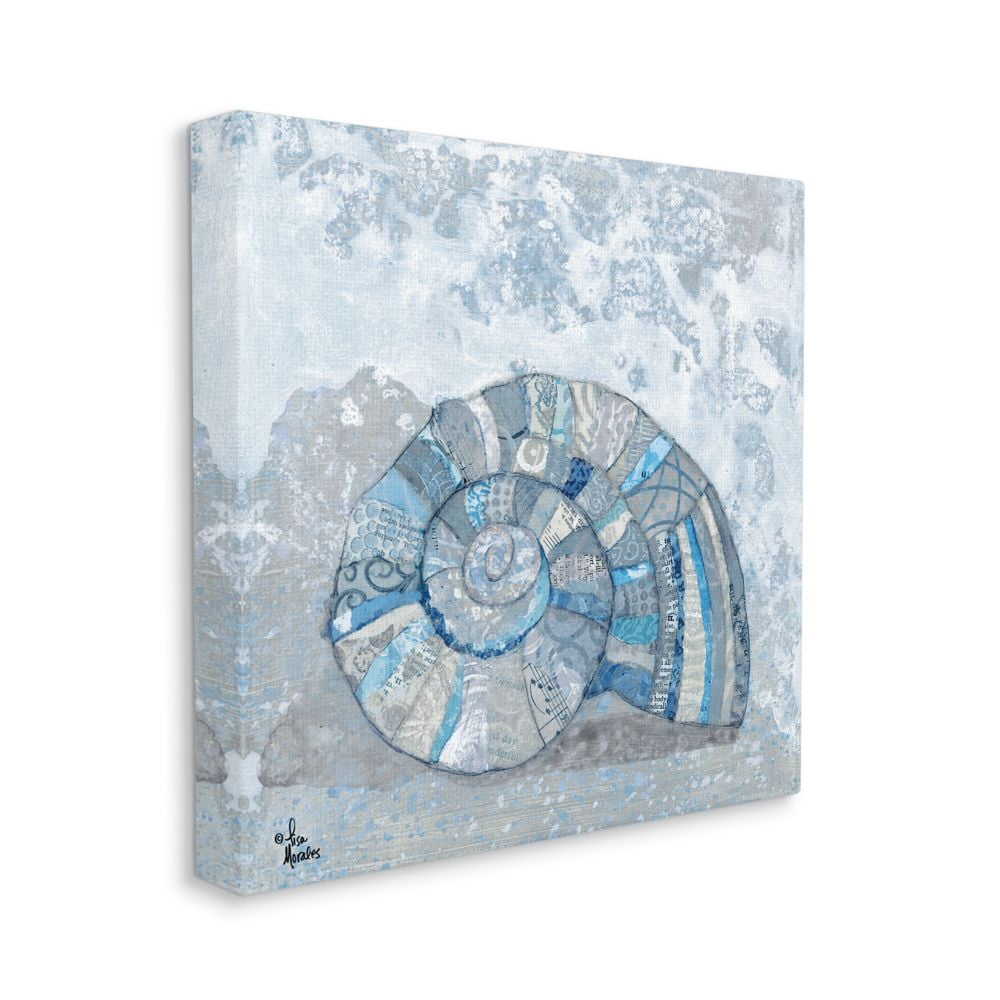 Blue Nautilus Shell with Abstract Striped Details Animals & Insects Gallery-Wrapped Canvas Print Wall Art, 17x17