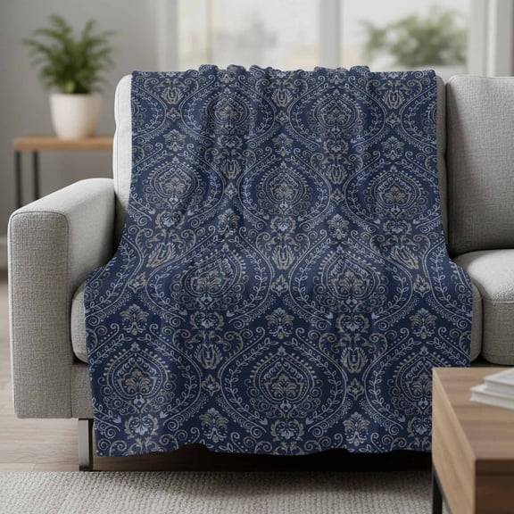 Blue Navy Baroque Fleece Throw Blanket Ultra Soft Fuzzy Cozy Flannel Throw Blanket for Couch Sofa Bed Car Travel, Ideal Gifts 30x40 Inches