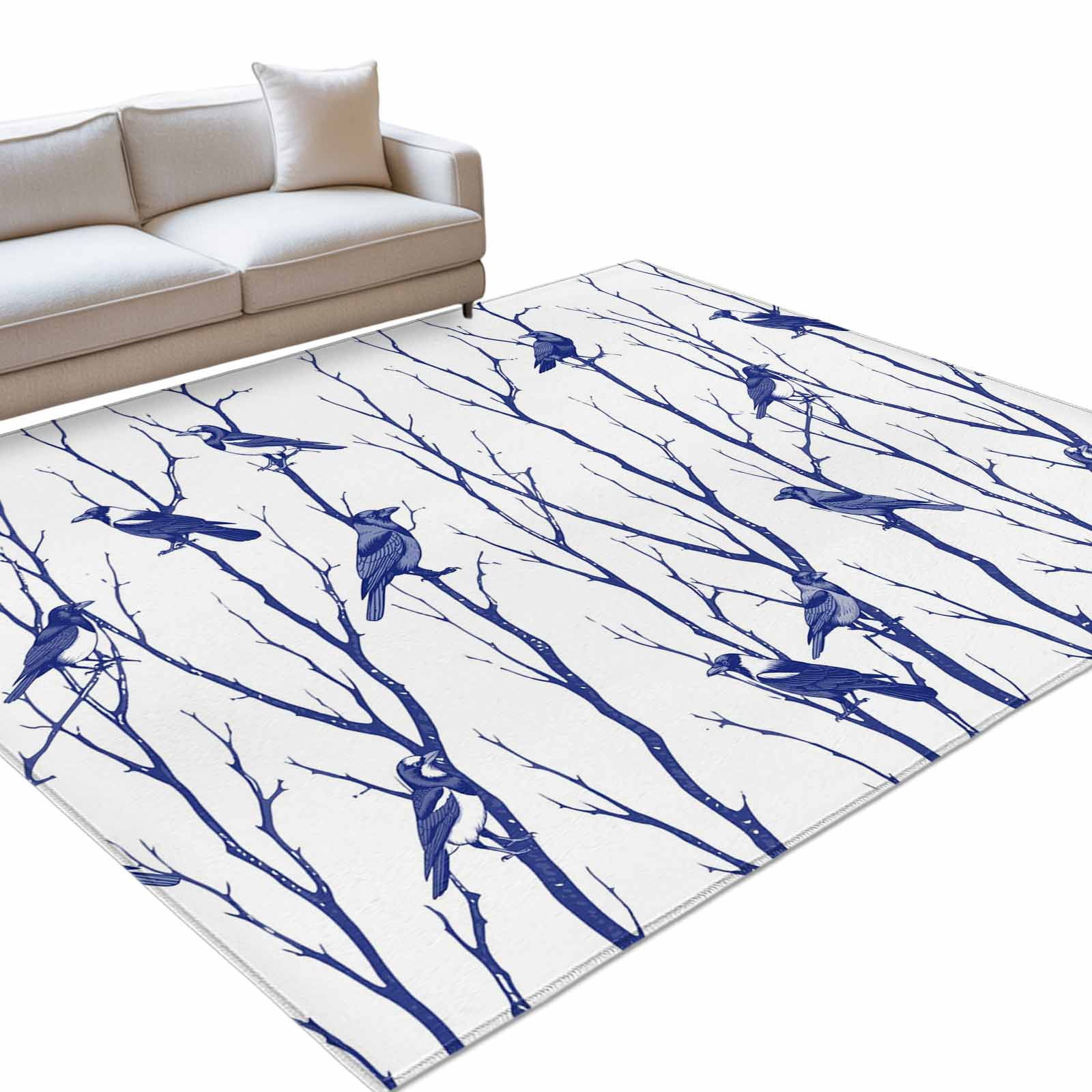 Blue Navy Branches 2.7x5ft Non Slip Area Rug Birds Abstracts Plant ...