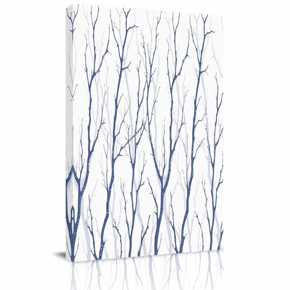 Blue Navy Branches Canvas Wall Art for Living Room, Abstracts Plant Silhouettes Modern Wall Decor Framed Artwork Pictures Ready to Hang for Bedroom Office Home Decor