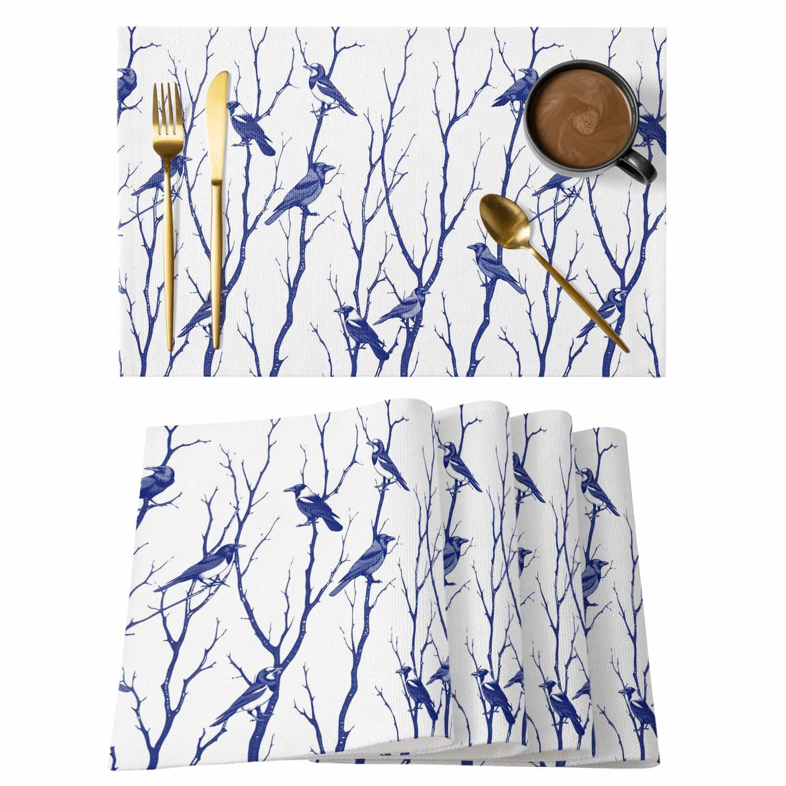 Blue Navy Branches Placemats Set of 1 Birds Abstracts Plant Modern ...