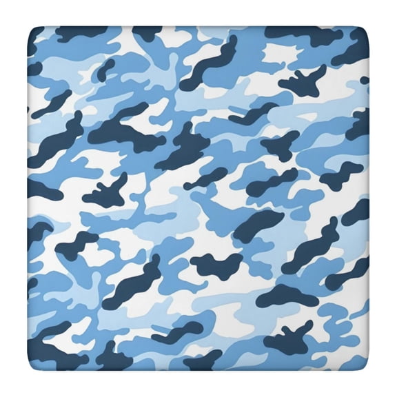 Blue Navy Camo Classic Shapes Pattern Square Fitted Tablecloth with Elastic Edge,Square Table Cover,Washable Elastic Table Cover for Home Kitchen Party Decor 36"x36"