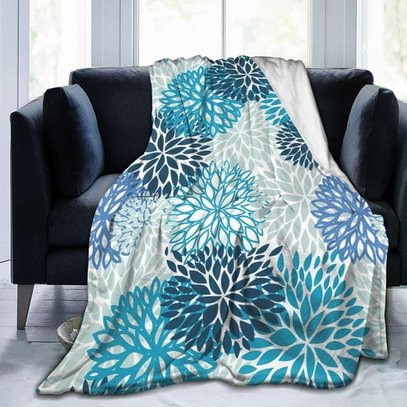 Blue Navy Chrisanthemum Flowers Bed Blanket Ultra Soft Daisy Floral Throw Blanket All Season Warm Light Weight Cozy Plush Blankets for Home Bedroom Sofa Chair Travel, 50"X60"
