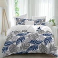 Blue Navy Gray Leaves Duvet Cover Set Queen Size, Abstract Art Retro ...