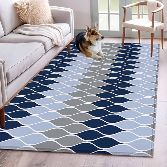 Blue Navy Grey Area Rugs 3x5 ft Geometric Medieval Washable Rug Non Slip Indoor Carpet Absorbent Floor Mat for Living Room Bedroom Dining Room