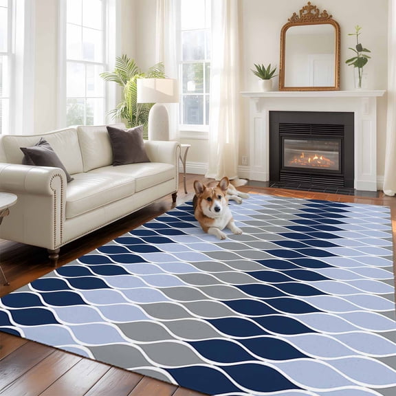 Blue Navy Grey Area Rugs 5x7 ft Geometric Medieval Washable Rug Non Slip Indoor Carpet Absorbent Floor Mat for Living Room Bedroom Dining Room