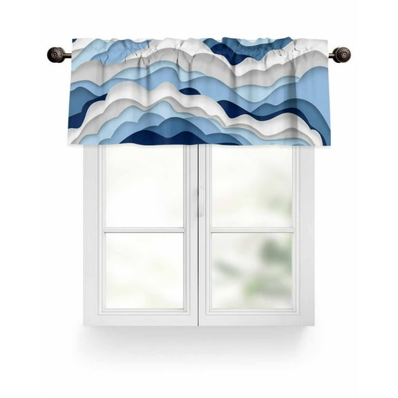 Blue Navy Grey Gradient Waves Kitchen Valances for Windows Abstract Lines Valance Curtains&nbsp; for Kitchen /Living Room/Bedroom/ Bathroom Decor, 54"x18 " ,Rod Pocket 1 Panel,