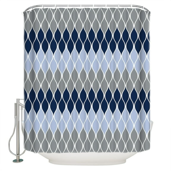 Blue Navy Grey Shower Curtain, 66" x 72", Geometric Medieval Waterproof Bathroom Curtain Washable Shower Curtain Set with 12 Hooks