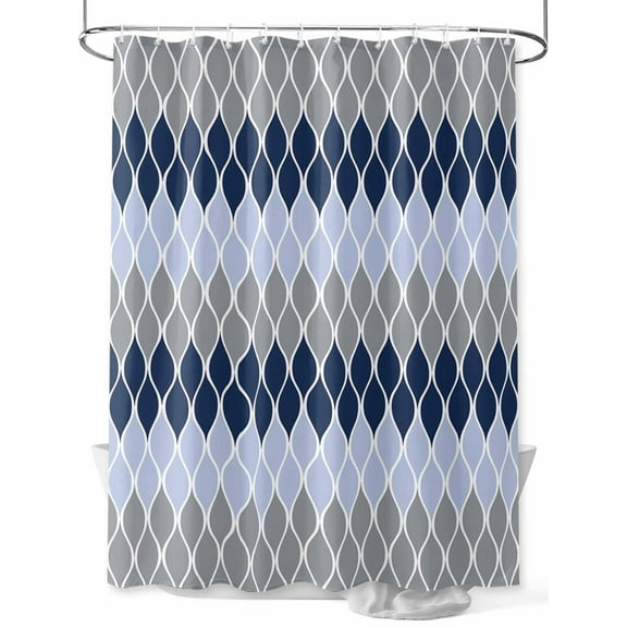 Blue Navy Grey Shower Curtain, Geometric Medieval Waterproof Shower Curtain Set with 12 Hooks Lightweight Washable Fabric Shower Curtains for Bathroom 48x72 Inches