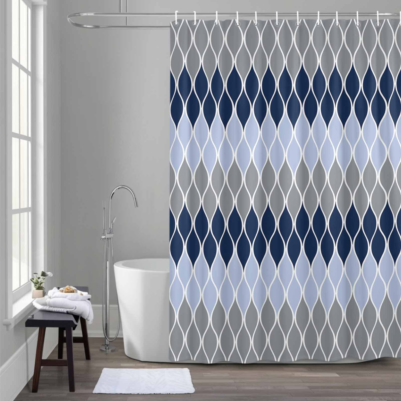 Blue Navy Grey Shower Curtain for Bathroom Decor, Geometric Waterproof ...