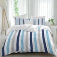 thumbnail image 1 of Blue Navy Grey Stripes Twin Duvet Cover Set, Minimalist Abstract Vertical Striped 4 Piece Microfiber Bedding Set with Zipper Closure, Bed Sheet and 2 Pillow Shams, Soft Bedding Cover, 1 of 9