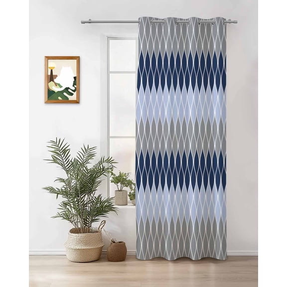Blue Navy Grey Thermal Insulated Blackout Curtains for Bedroom 63 Length Geometric Medieval Room Darkening Curtain 1 Panel Grommet Window Curtain Drape for Living Room Nursery Room