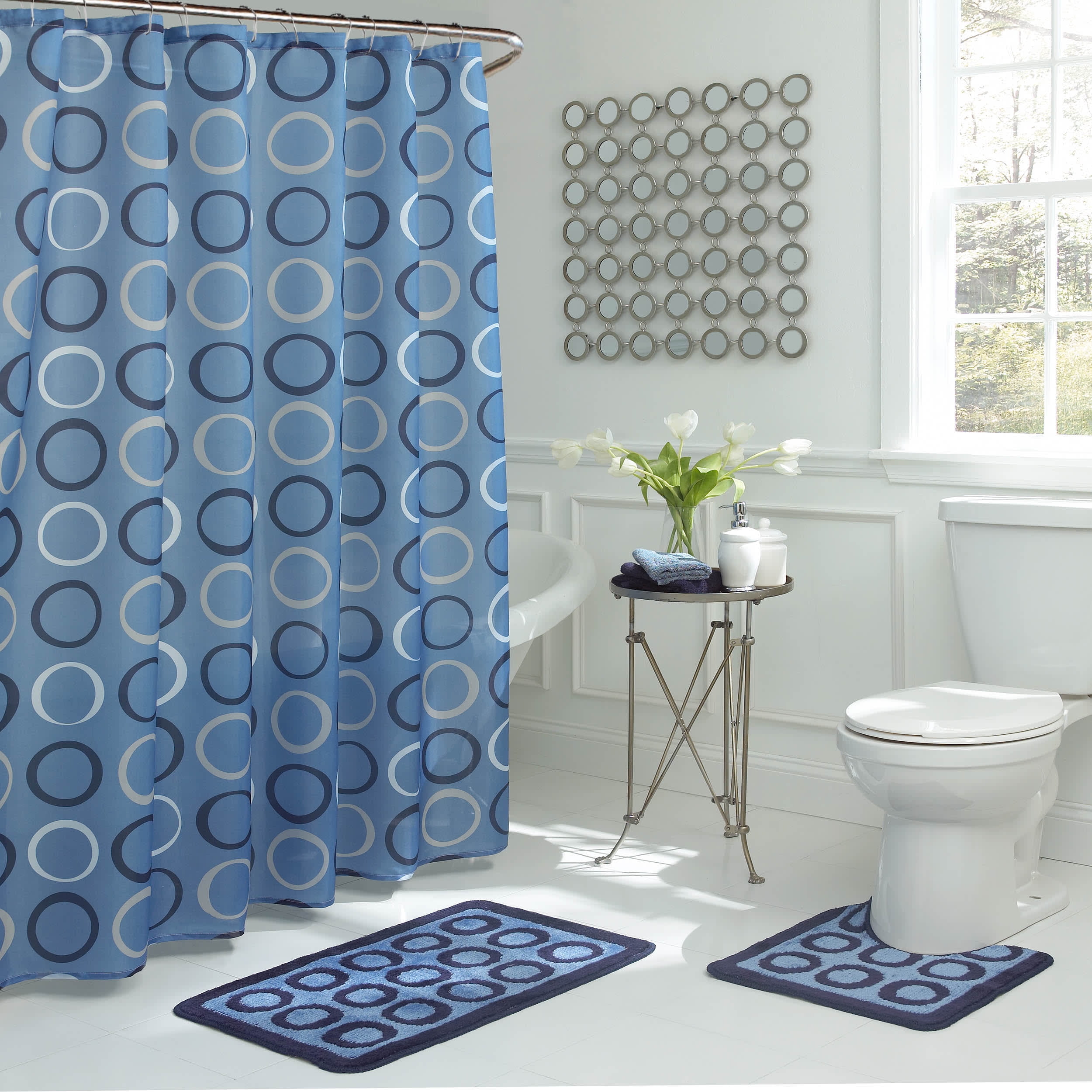 Terrell Blue and Navy Geometric 15-Piece Bathroom Set