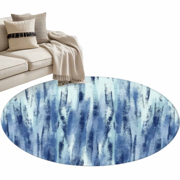 Blue Navy Nostalgia Pencil Touches Area Rug, Gradient Lines Overlay Washable Large Circle Carpet, Non Slip Round Rug for Living Room/Bedroom/Dining Room/Home Office/Dorm