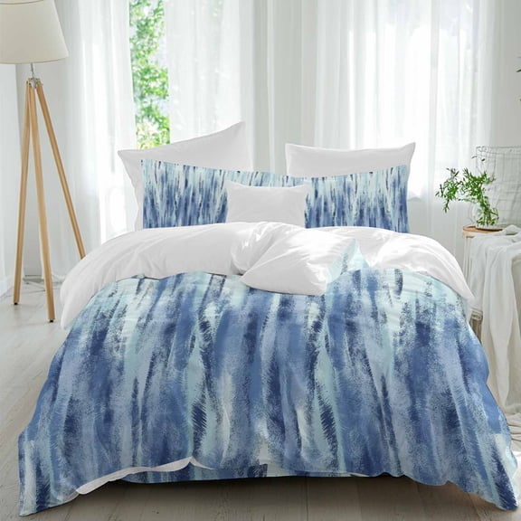 Blue Navy Nostalgia Pencil Touches Twin Size Comforter Set, Gradient Lines Overlay Bedding for All Seasons, 4 Pcs Bed Set, 1 Quiltcover (68"x86") ,1Sheet(67"x116"), 2Pillowcases (30"x20")