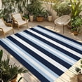 thumbnail image 1 of Blue Navy Striped Outdoor Rug 5x8 Ft - Reversible Patio Rug Outdoor Camping Rugs, Modern Ombre Abstract Lines Pattern Washable Indoor Outdoor Area Rugs, Non-Slip Outdoor Carpet Runner for Deck/Porch, 1 of 8