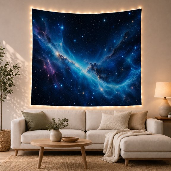 Blue Nebula in a Magenta Starfield, Serene Celestial for Astronomy Fans, Cosmic Cloud Wall Art, Housewarming Gift, Tapestry Wall Hanging for Bedroom, Living Room and Studio