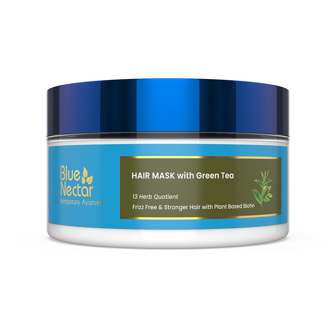 Blue Nectar Anti Frizz Hair Mask for Dry & Frizzy Hair | Enriched with Natural Biotin for Hair Growth (13 herbs, 7 Oz)