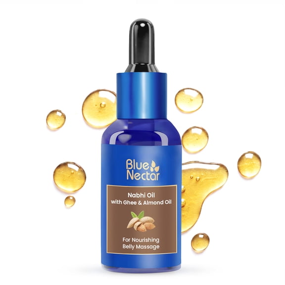 Blue Nectar Ayurveda Nabhi Oil with Ghee & Almond Oil | Herbal Belly Button Oil for Daily Wellness & Comfort Rituals | 100% Natural & Herbal with 21 Herbs (1 Fl Oz)
