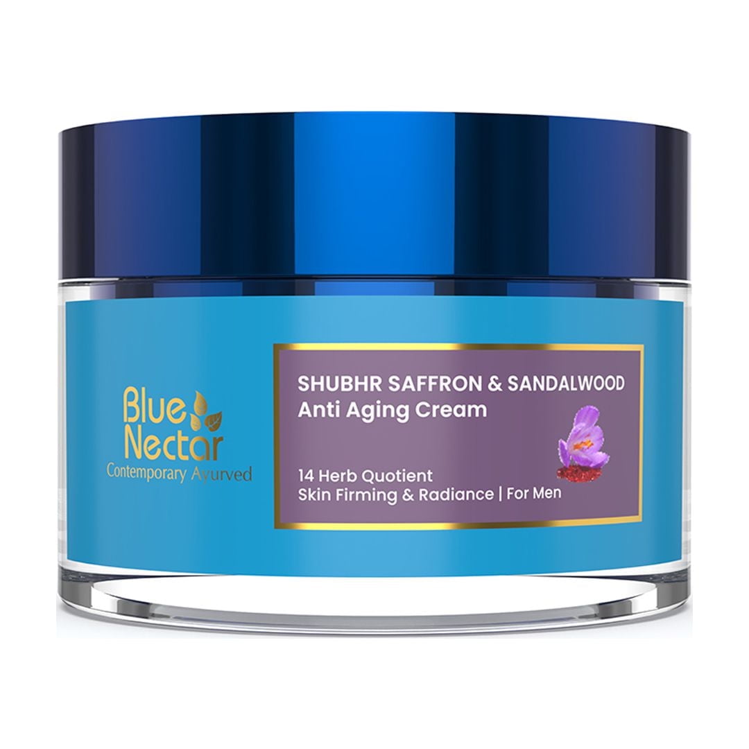 Blue Nectar Ayurvedic Anti Aging Face Cream for Men with Sandalwood and Saffron | Natural Mens Face Moisturizer to Reduce Wrinkles Dark Spots for Oily, Dry Skin