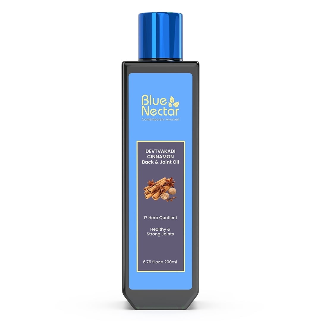 Blue Nectar Ayurvedic Body Oil for Pain with Cinnamon and Clove ( 17 Herbs, 6.76 fl oz)