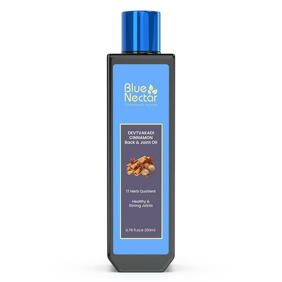 Blue Nectar Ayurvedic Body Oil for Pain with Cinnamon and Clove ( 17 Herbs, 6.76 fl oz)