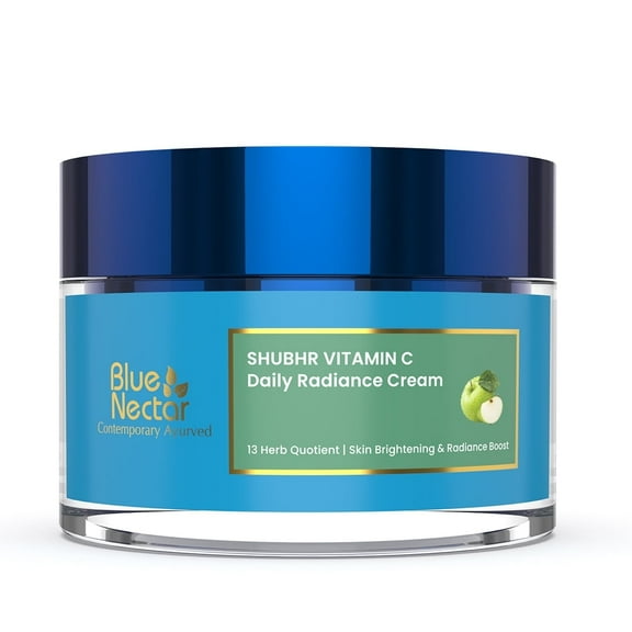 Blue Nectar Natural Vitamin C Face Cream for Glowing Skin with Green Apple and Almond Oil (13 Herbs, 1.7 Oz)