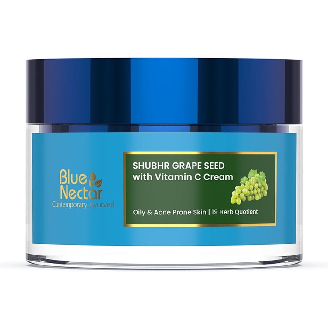 Blue Nectar Vitamin C Face Moisturizer for Oily & Acne Prone Skin with Grapeseed | Non-Greasy Cream for Women (19 herbs, 1.76 fl oz)