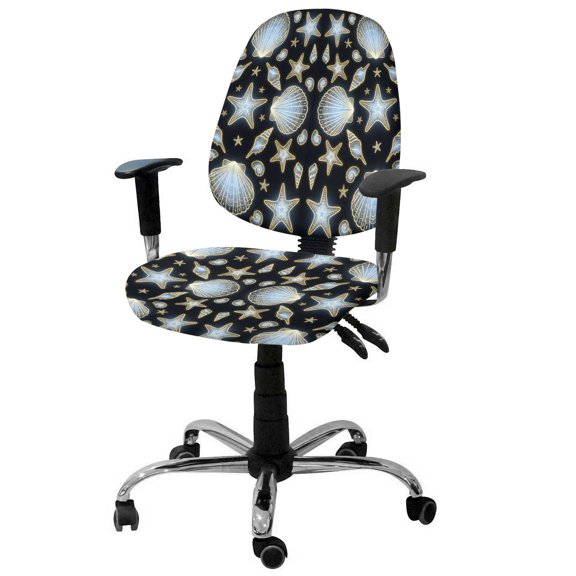 Blue Neon Coastal Office Chair Covers Stretchable Seashell Starfish Summer Ocean Split Computer Desk Chair Cover Universal Spandex Chair Seat Covers Rotating Boss Arm Chair Slipcovers