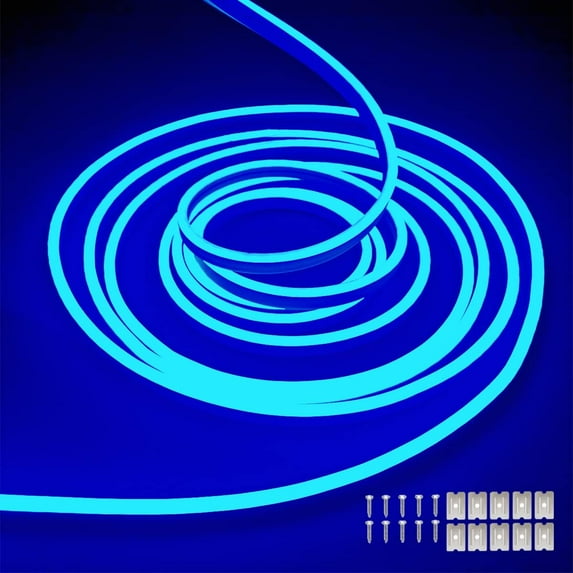 Blue Neon LED Strip Lights, 16.4ft 12V DC 600 SMD2835 LEDs Waterproof ...