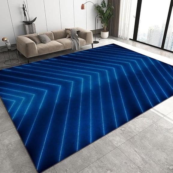 Blue Neon Line Area Rug Small Modern Bright Lines Texture Soft Low Pile Non Shedding Indoor Entryway Doormat Non Slip Washable Carpet For Front Door Entrance Kitchen Bathroom 5 x 7ft