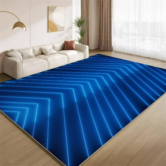 Blue Neon Lines Rug 2x3ft Area Rugs Modern Geometric Wavy Lines Rugs Non Slip Machine Washable Indoor Throw Carpet for Living Room Bedroom Study Office Entrance Foyer