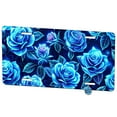 thumbnail image 1 of Blue Neon Rose Floral Pattern Metal Novelty License Plate, 1 of 7