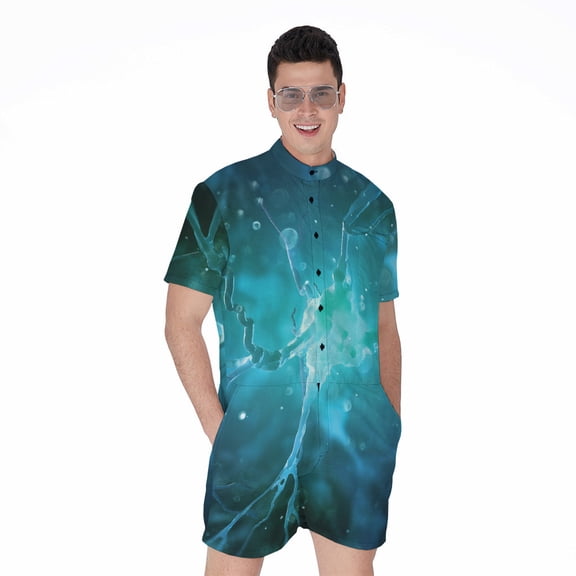Blue Neurons In The Brain Short Sleeve Men'S Rompers Casual Summer Jumpsuits Outfit