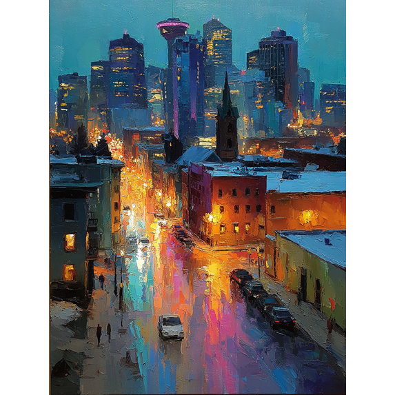 Blue Night Edmonton Alberta Canada Skyline Canvas Print, Cityscape Home Office Interior Wall Decor