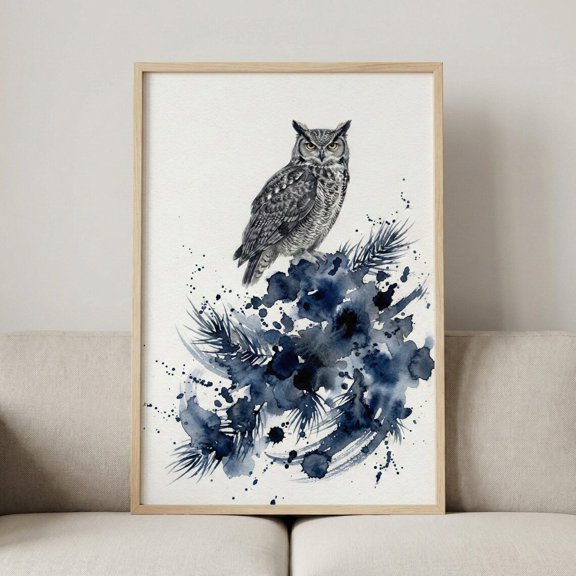 Blue Night Owl Nursery Wall Decor Unframed Paper Print