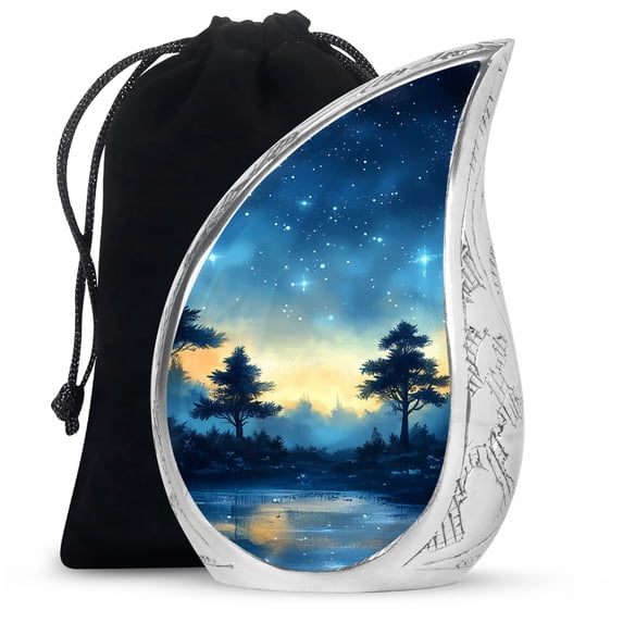 Blue Night Stars Unique Urns For Human Ashes Adult Mom - Cremains Large Urn For Ashes Adult Dad - Unique Urns - Funeral Decorative Ash Urn 10 Inch & 200 Cubic Inches Capacity