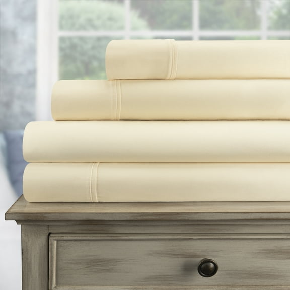 Blue Nile Mills 300-Thread Count Deep Pocket Egyptian Solid Cotton Sheets, Split King Size-Ivory