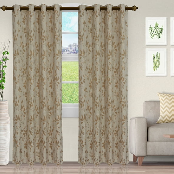 Blue Nile Mills Jacquard Curtains Set of 2 with Grommet Top Header, 52" x 84", Chocolate Ivory