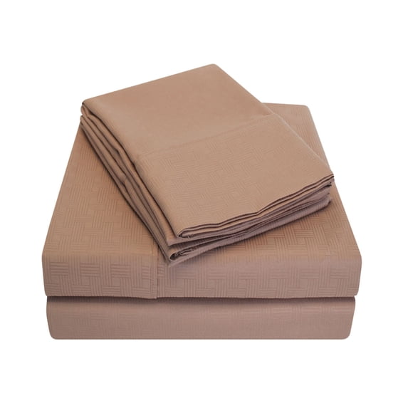 Blue Nile Mills Luxury Beautiful Sheets Set, Wrinkle Free Microfiber, Embossed Design, 3000 Thread Count, Taupe Queen Size