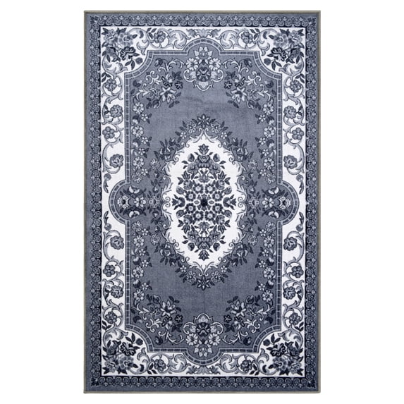 Blue Nile Mills Seraphina Collection Classic Woven Gray Floral Area Rug, 5' x 8', Non-Slip Backing