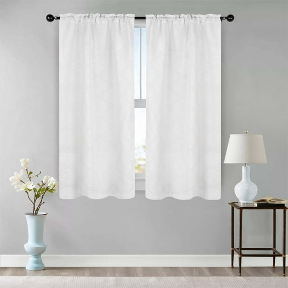 Blue Nile Mills Vintage White Venetian Damask Rod Pocket Curtains, 26" x 63" (2 Panels)