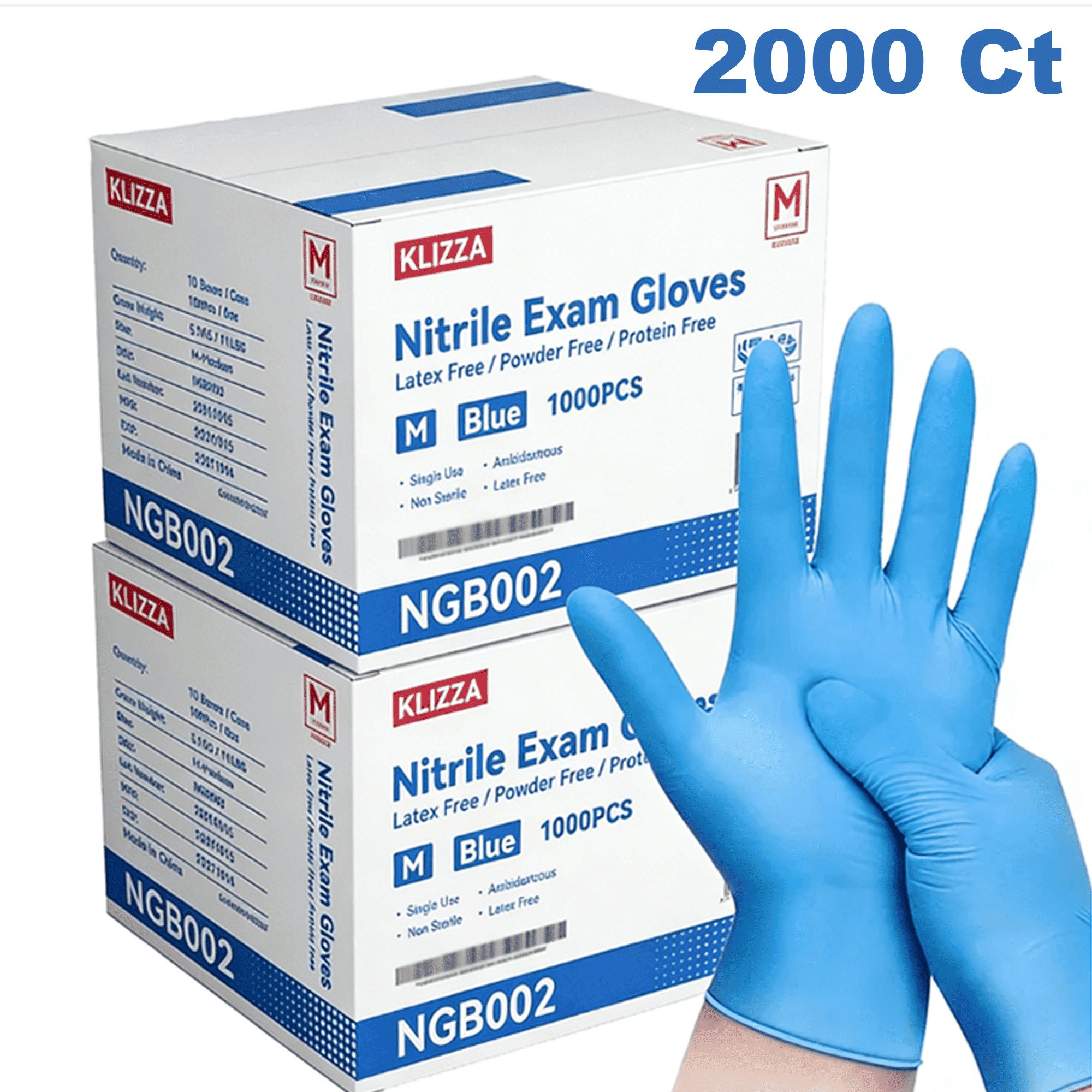 Blue Nitrile Disposable Gloves 2000 Count, Latex-Free and Powder-Free, Safe for Food Processing, Beauty Salons, Medical Care, and Household Cleaning