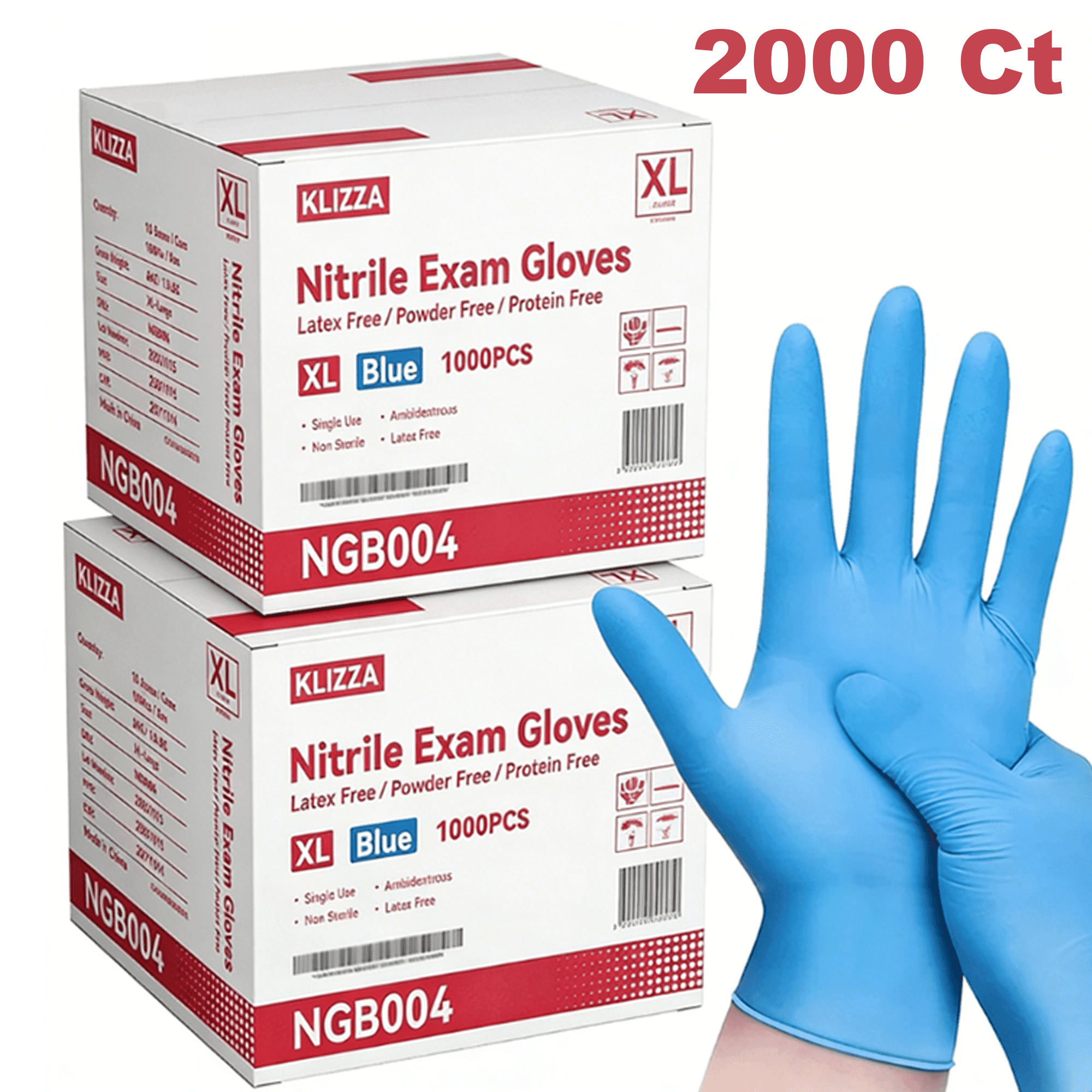Blue Nitrile Disposable Gloves 2000 Pcs, Latex-Free and Powder-Free, Safe for Food Processing, Beauty Salons, Medical Care, and Household Cleaning