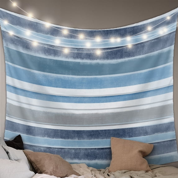 Blue Nordic Style Stripes Tapestry for Bedroom Wall Hanging Tapestry, Blue Gray Texture Ceiling Backdrop Tapestries Poster Blanket Wall Decor for Teens Room Living Room Dorm 59" x 90"