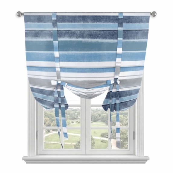 Blue Nordic Style Stripes Tie Up Curtains for Kitchen Windows ...
