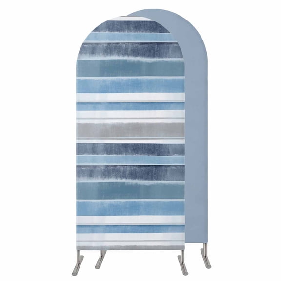 Blue Nordic Style Stripes Wedding Arch Cover, Stretchy Spandex Arch Backdrop Stand Covers 4 FT, Blue Gray Texture Round Top Arched Backdrop Cover for Birthday Party Ceremony Baby Shower Event